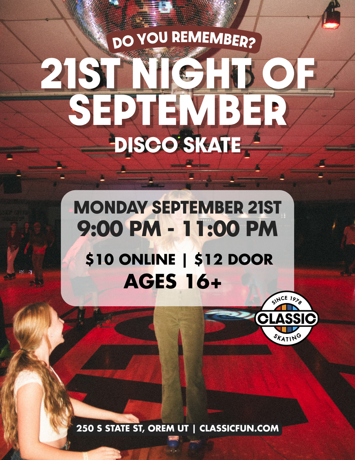21st Night of September Disco Skate at Classic Fun Center Orem